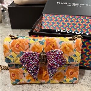 Kurt Geiger Yellow Floral Bag with Pink Bow